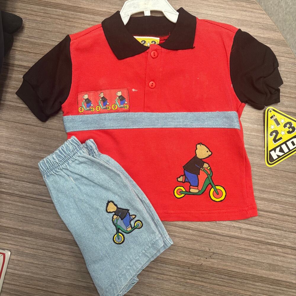 Vintage Baby Bear Scooter Outfit Set 18M